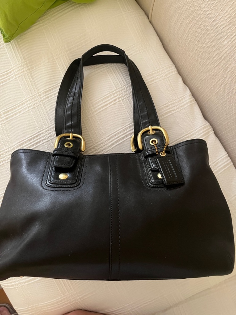 Coach Black Leather Shoulder Bag with Gold Hardware